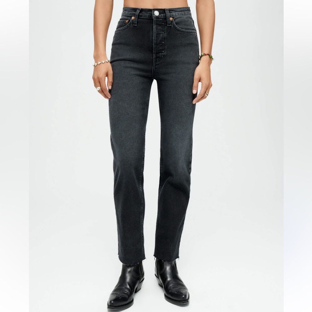 RE/DONE 70’s Stovepipe Jean in Washed Noir Black Size 26
